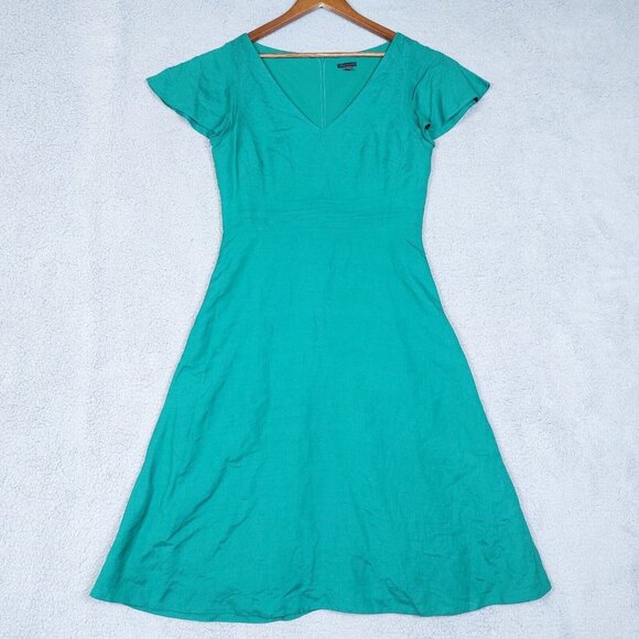Ann Taylor Dresses & Skirts - Ann Taylor Dress Women's 6 Green Woven Linen Blend A-Line Flutter Sleeve Modest